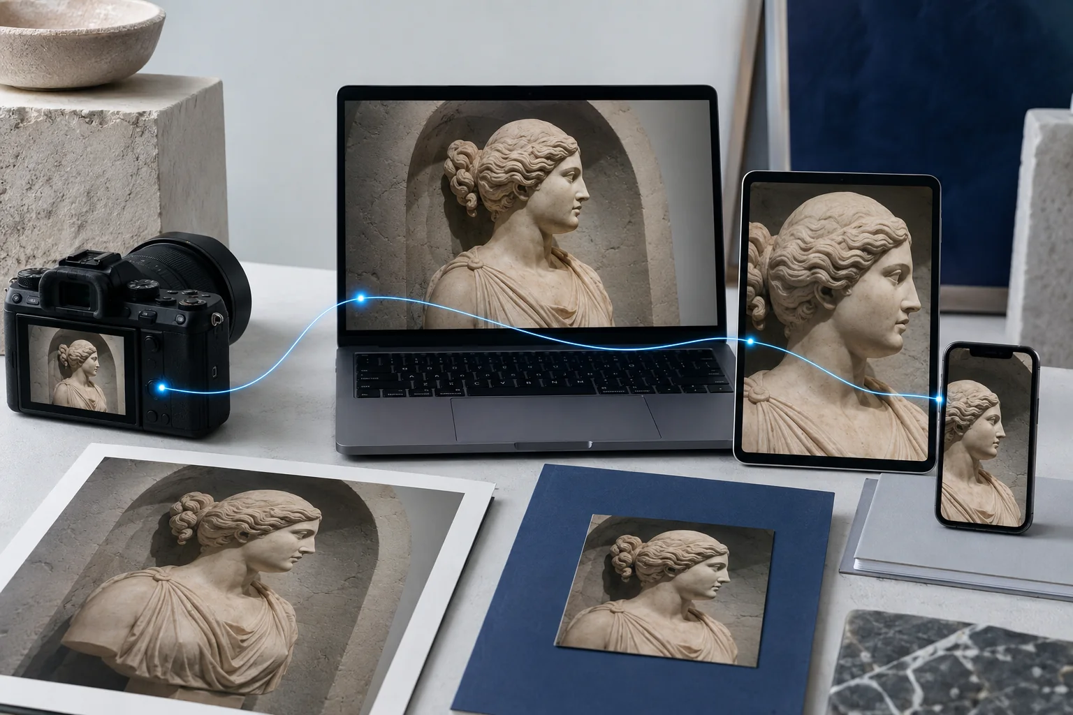 Un contenuto attraversa fotocamera, computer, tablet, stampa e telefono mantenendo la propria provenienza